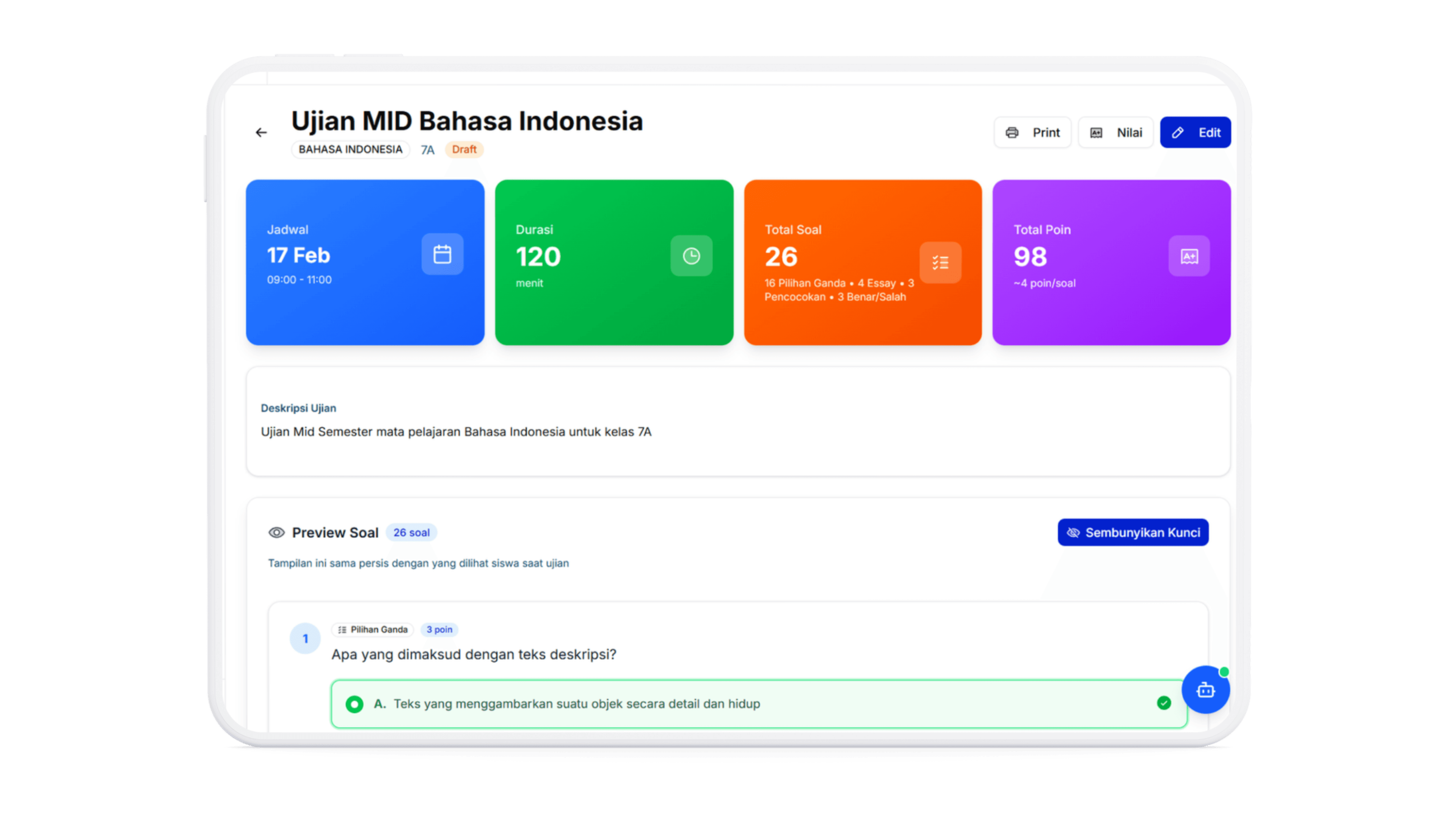 Dashboard Ujian Online nilai.online
